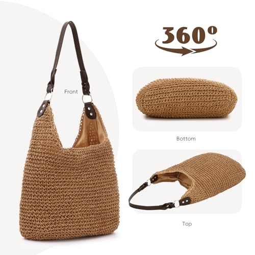 Bolso Hobo grande de paja tejido para mujer miniatura 3