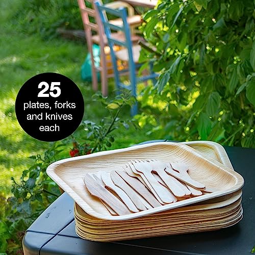 Moritz & Moritz 75 Pcs. Disposable Set - 25x25 cm Palm Leaf Plates With Wooden Cutlery - Alternative to Bamboo and Paper Plates - Image 3