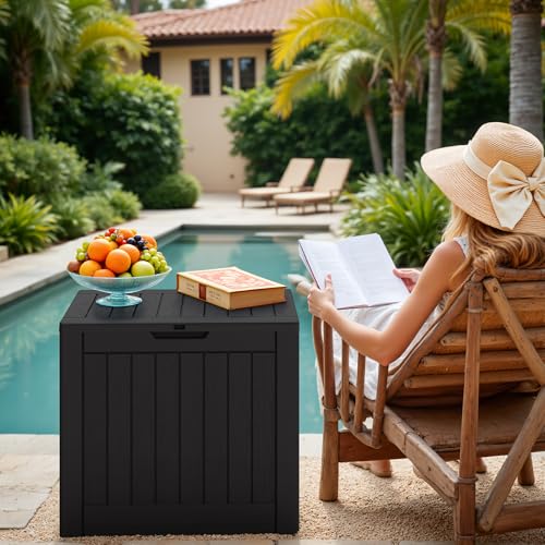 Image of Greesum 40 Gallon Outdoor Deck Box, Resin Storage Chest, Dark Black
