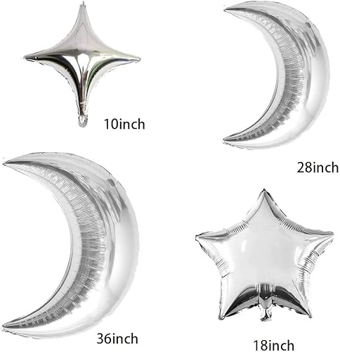 Miniatura 2 de 14 globos de papel de aluminio de estrella y luna, 12 estrellas plateadas y 2 grandes lunas plateadas para baby shower, aniversario, boda y fiestas