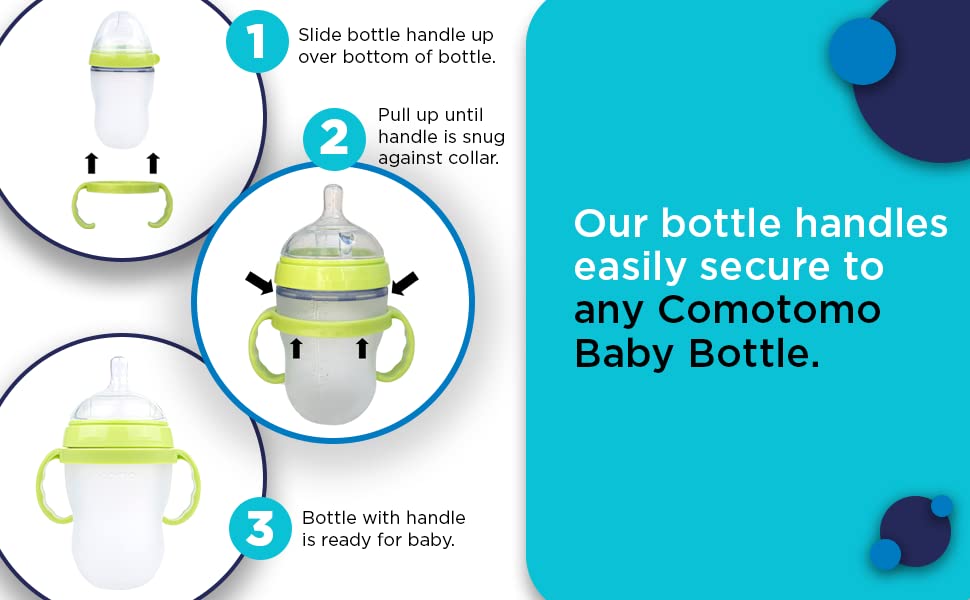 Baby Bottle Handle Grip for Comotomo 5 Ounce and 8 Ounce Silicone Bottles, 3 Pack, Green