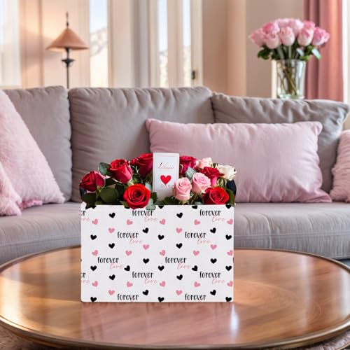 Image of Cute Heart Valentine's Day Basket Gifts Empty Storage Basket for Kid and Baby Room Decor (Love for Ever Black Pink Heart)