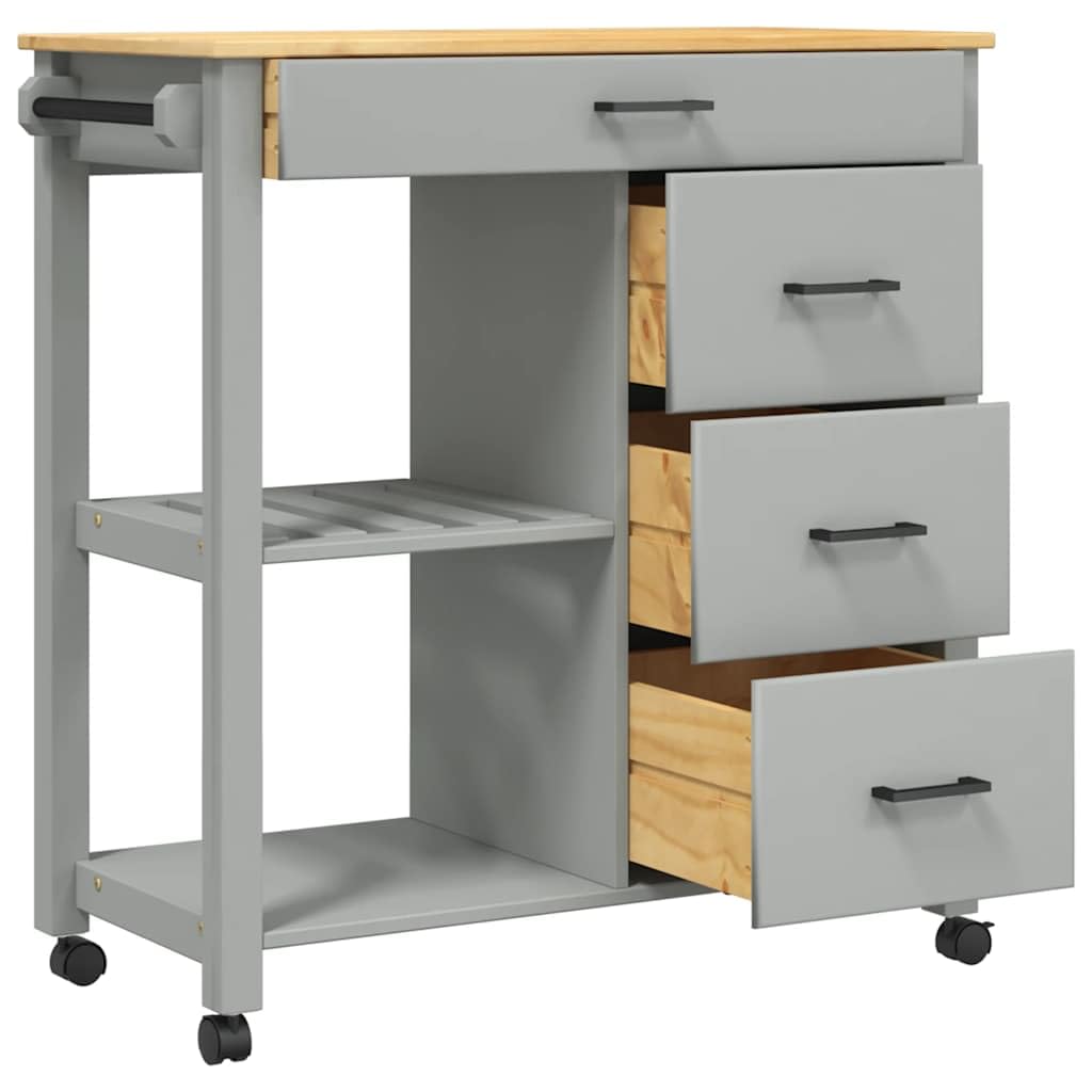 vidaXL Carrito de Cocina, Carro Organizador con Cajones Estantes, Carrito de Servicio Comida, Carro para Salón Baño Estudio, Madera Maciza de Pino