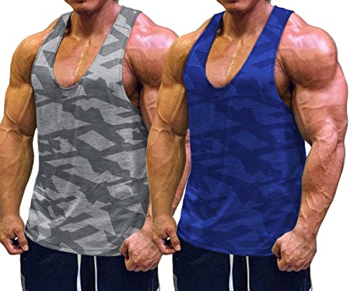 Muscle Cmdr Camisetas de Tirantes para Hombre Camiseta sin Mangas de Entrenamiento de musculación para Correr(Gris/Azul/L) Cover