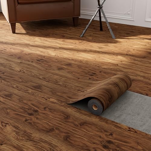 Oxdigi Rollo de vinilo para despegar y pegar, 15.7 x 118 pulgadas/12.9 pies cuadrados, azulejos de vinilo autoadhesivo grueso, suelo de tablones de madera, impermeable para cualquier habitación y