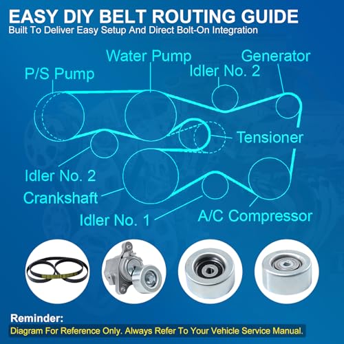 Image of Serpentine Belt Drive Component Kit with Tensioner & Idler Pulleys Compatible with 2016-2023 Toyota Tacoma V6 3.5L, Replace 90K-39424