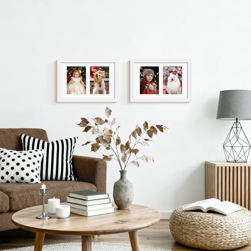 Image of DUENPY 6x9 Picture Frame Double 3.5x5 Collage Picture Frame Displays Two 3.5x5 inch Photos Collage Wall Decor Wall Hanging or Tabletop White