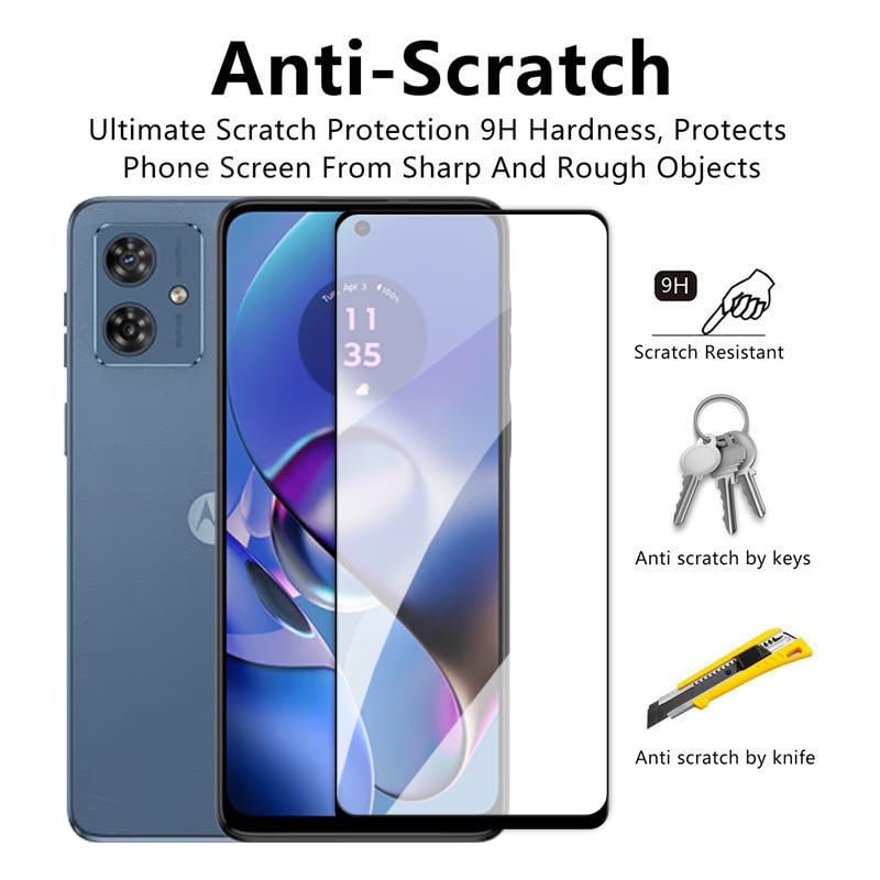 Image of Casodon Designed for Motorola Moto G54 5G Tempered Glass Screen Protector Guard (Black) Full Screen Coverage with Easy Installation Kit