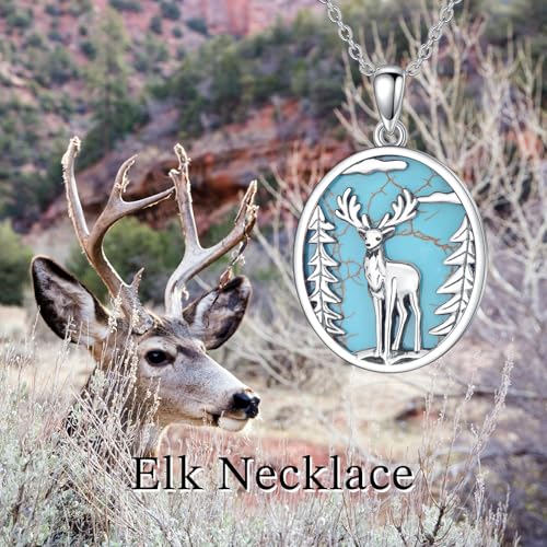 Collier argent 925 cerf turquoise véritable de style vintage d'exception - 6