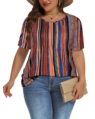 Image of Plus Size Tops for Women Pleated Summer Top Trendy Short Sleeve Shirts Casual Basic Tee Crew Neck Blouses 2026