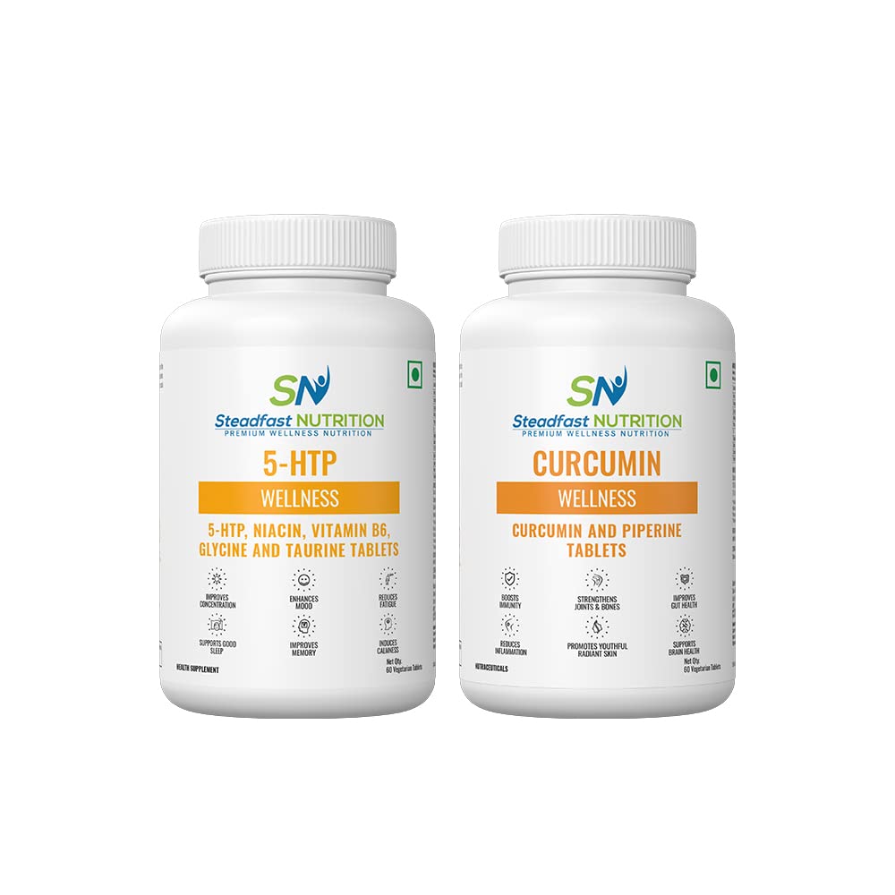 Steadfast Nutrition Wellness Combo Nutrition Pack for Reduces Stress & Anxiety, Stronger Bones, Improves Sleep Quality, Powerful Antioxidant, Strengthens Immunity (5-HTP+ Curcumin)