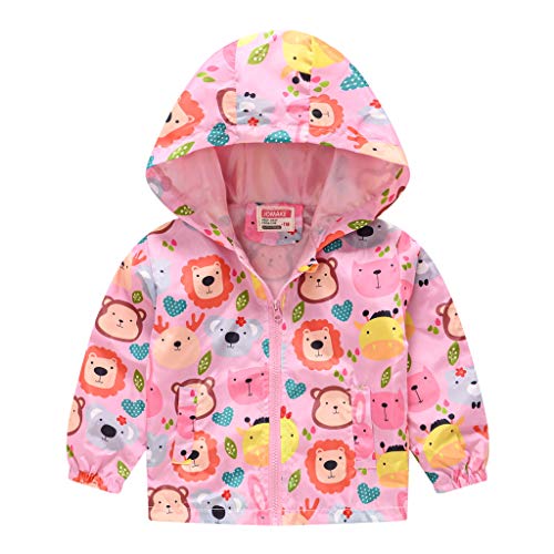 Image of TUIJI Toddler Boys Girls Cartoon Print Zip Jacket Hooded Trench Lightweight Kids Coats Windbreaker Casual Outerwear