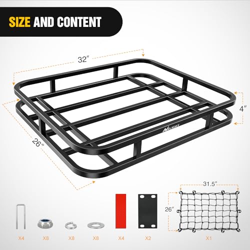 Image of Nilight 32 inchx26 inchx4 inch RV Bumper Mounted Cargo Rack Carrier with Net Fits 4-inch or 4-1 /2-inch Bumpers Heavy Duty Luggage Holder Basket for RV Camping Traveling Capacity 350LBS