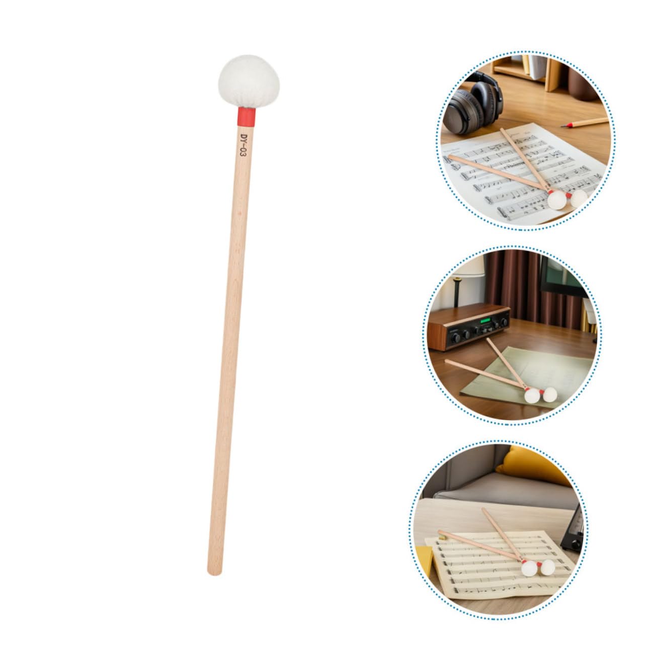 UKCOCO 4pièces Lot de Baguettes de Batterie à Manche Bois avec Tête Feutre pour Timbales de Concert et Percussions Orchestre