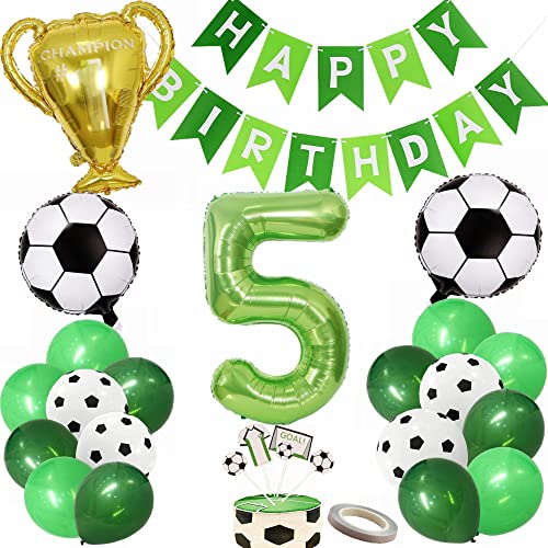 Yunchu Online Globo de fútbol para 5º cumpleaños, decoración verde, 5 cumpleaños, decoración para tarta de 5 años, decoración de fiesta