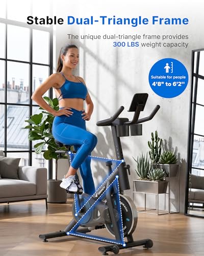 Image of MERACH Exercise Bike, Magnetic Friction Stationary Bike with Brake Pad and Exclusive App, Low Noise Indoor Cycling Bike with 300lbs Weight Capacity, Tablet Mount and Fitness Courses for Weight Loss
