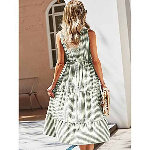 Image of BROVAVE Womens 2026 Summer Sleeveless Shirt Dress Collar Striped V Neck Casual Midi Dresses