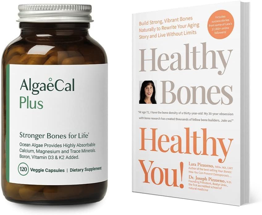 Bundle Calcium Supplement for Women & Men Vitamin D3 & K2, Magnesium and Book by Lara Pizzorno Healthy Bones Healthy You, to Increase Bone Health, 1-Month Supply