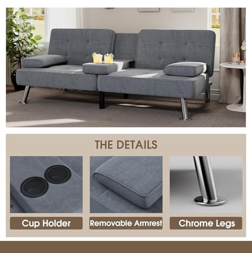 image for Flamaker Futon Sofa Bed Modern Folding Futon Set Linen Fabric Converti