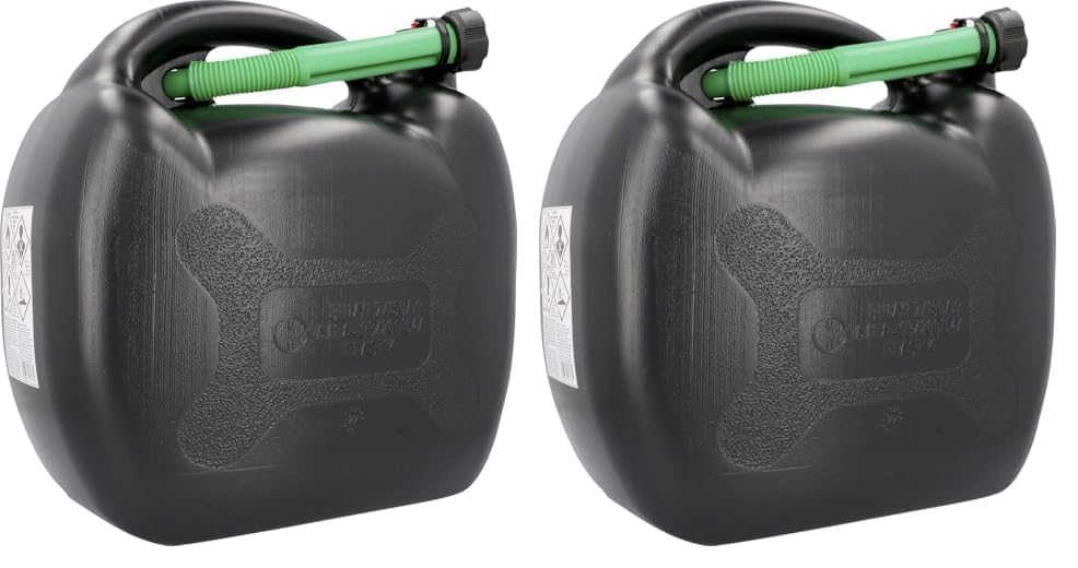 cartrend Benzinkanister, Kraftstoffkanister für Treibstoff aller Art, mit UN Zulassung, inklusive Ausgießer 20L Kunststoff schwarz, 11265 (Packung mit 2)