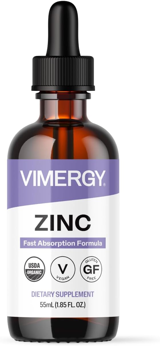 USDA Organic Zinc Supplements for Women & Men (7.5mg Liquid Zinc Per Serving) Fast-Absorbing Immune Support, Promotes Healthy Bones & Skin, Vegan (55 mL)