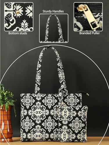 Image of Bagsy Malone Opulent Loom Majesty Tote Set of 2-Black & White 3