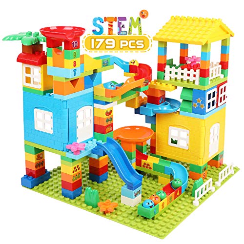 Marble Run Building Blocks with 6 Balls, 179 Pcs Big Castle Building Toy Set Compatible Classic Blocks Maze Track, Marble Runs for Kids 4-8, Stem Learning Toddler Toys Gifts for Boys Girls Kids