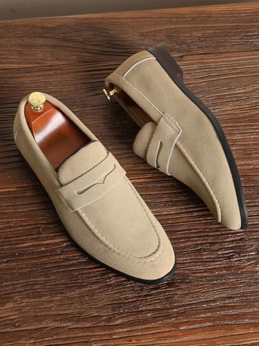 Santimon Penny Loafers for Men, PU Velvet Leather, Moc Toe, Slip-On Dress Casual Office Shoes3