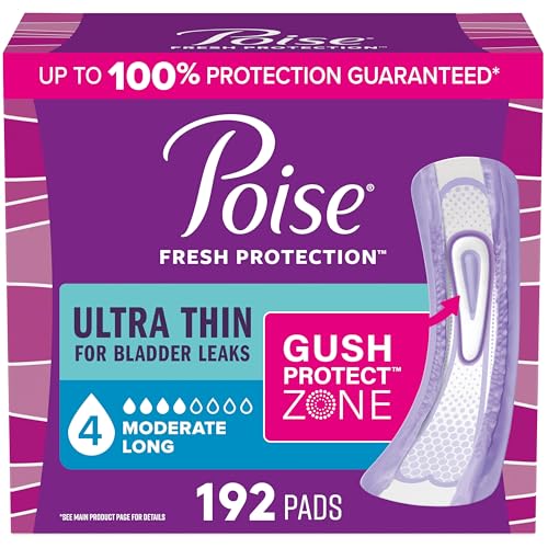Image of Poise Ultra Thin Incontinence Pads for Women, 4 Drop, Long, 192 ct