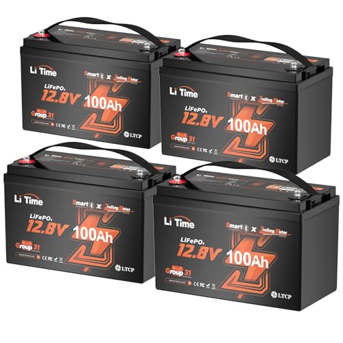 Image of Litime 12V 100Ah Trolling Motors LiFePO4 Battery (Group 31), 12 Volt Bluetooth Lithium Batteries, Max. 15000 Deep Cycles, 100A BMS, Low-Temp Protection for Marine, Boat, Yacht, RV, Solar (4-Pack)
