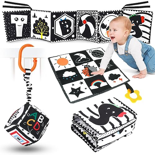 Image of AJsupojouet 3 Pcs High Contrast Baby Toys for Newborns, 0-3 Months, 0-6 & 6-12 Months Soft Infant Toys - Montessori Learning Activities for Babies, Boys & Girls Gifts