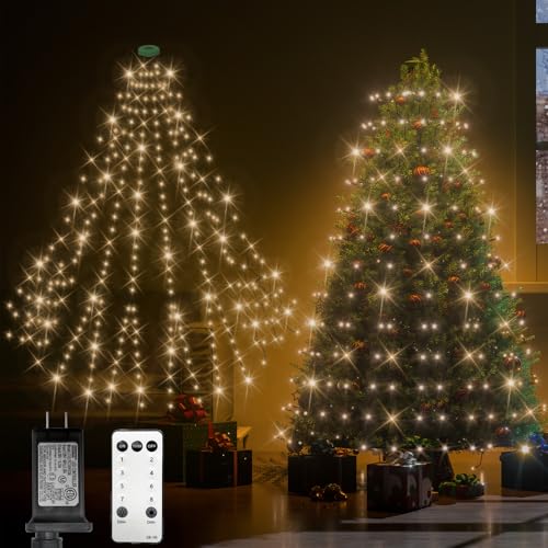 Lurious Christmas Tree Lights,532Leds 8.2Ft 14 Lines Forked Christmas Lights with 8 Modes and...