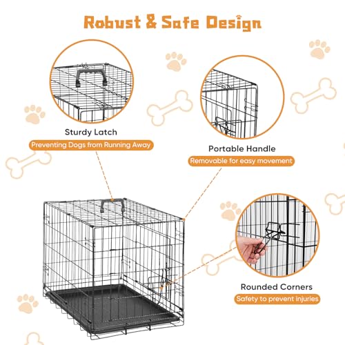 Image of Dog Crate - Single Door 30 Inch Portable Puppy Dog Cage, Metal Wire Pet Kennel with Secure Lock, Leak-Proof Pan Tray, Foldable Design for Dogs Pets Indoor Training and Outdoor Trave