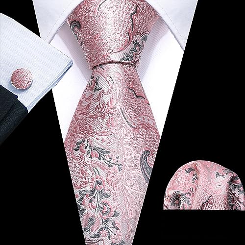 Image of Barry.Wang Men Ties Paisley Woven Silk Necktie Set with Pocket Suqare Cufflinks Formal