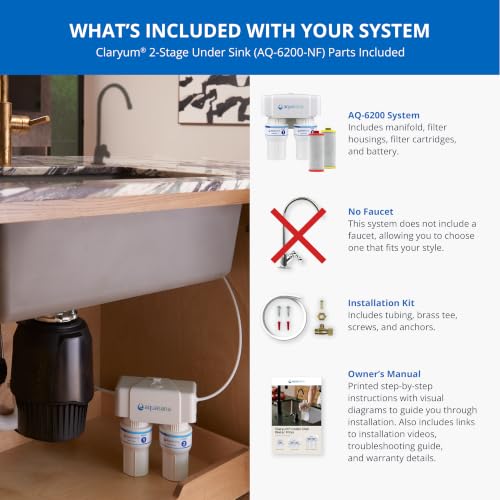 Image of Aquasana Under Sink Water Filter | Claryum 2-Stage Filtration | AQ-6200-NF | Reduces Lead, PFAS, Microplastics, Chlorine, Bad Taste & Odor | WQA Certified | No Faucet | 500 Gal | 1-Year Warranty