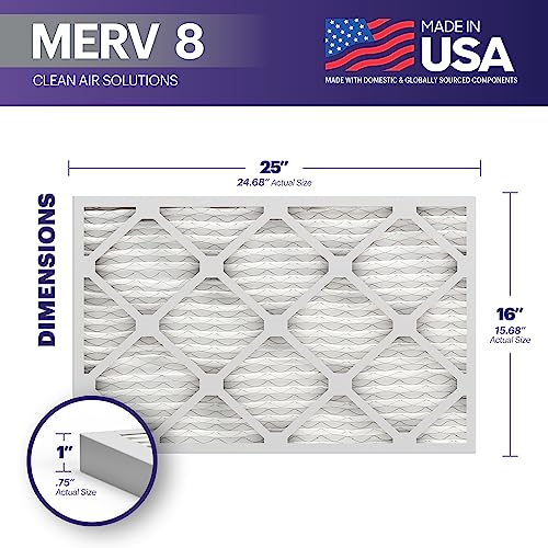 Image of BNX TruFilter 16x25x1 Air Filter MERV 8 (12-Pack) - MADE IN USA - Dust & Pet Defense Electrostatic Pleated Air Conditioner HVAC AC Furnace Filters for Dust, Pet, Mold, Pollen MPR 600 - 700 & FPR 5