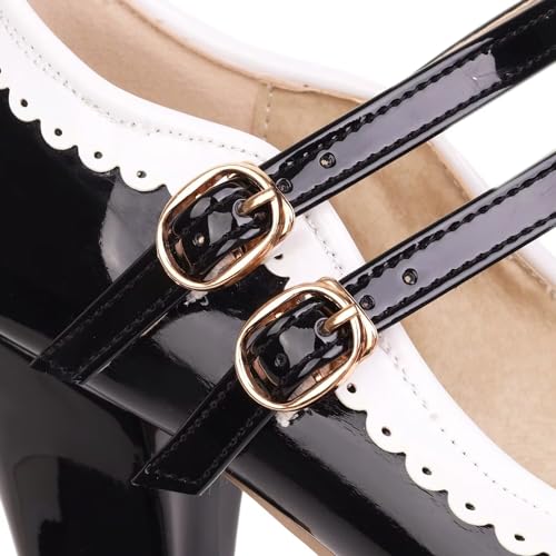 Women's Low Heels Mary Janes Shoes Chunky Closed Toe Straps Block Heels Sweet Dress Wedding Party Pumps Shoes Female Large Size4