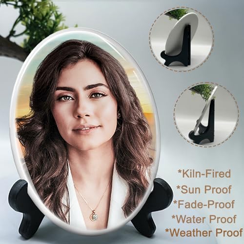 Image of Personalized Porcelain Photo Memorial Garden Stones, Headstones for Graves, Waterproof Outdoor Picture, Photo Plaques for Cemetery, Custom Cameo Insert, Ceramic Picture for Gravestones Grave Markers