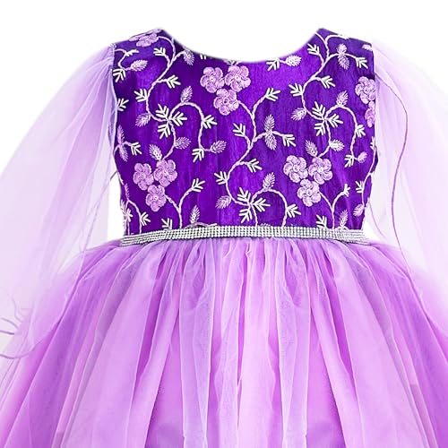 Image of Stanwells Kids Baby Girls Knee Length Birthday Frocks Net Flared Ruffle Pattern Puff Sleeves Western Frock Dress Embroidery Fancy Dress for Girls Birthday Gift for Daughter