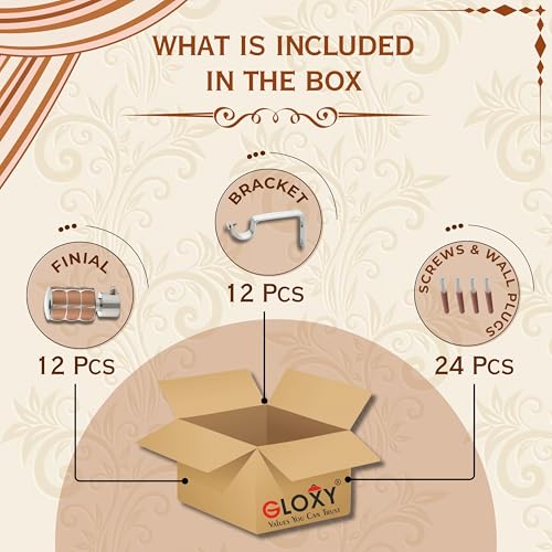 Image of GLOXY Stainless Steel Curtain Brackets - Curtain Holder for 1-Inch Rod - Curtain Rod End Cap - Square Shape Finish Curtain Holders for Stylish Wall Decoration Items for Hall - Bracket (Copper 6 Pair)
