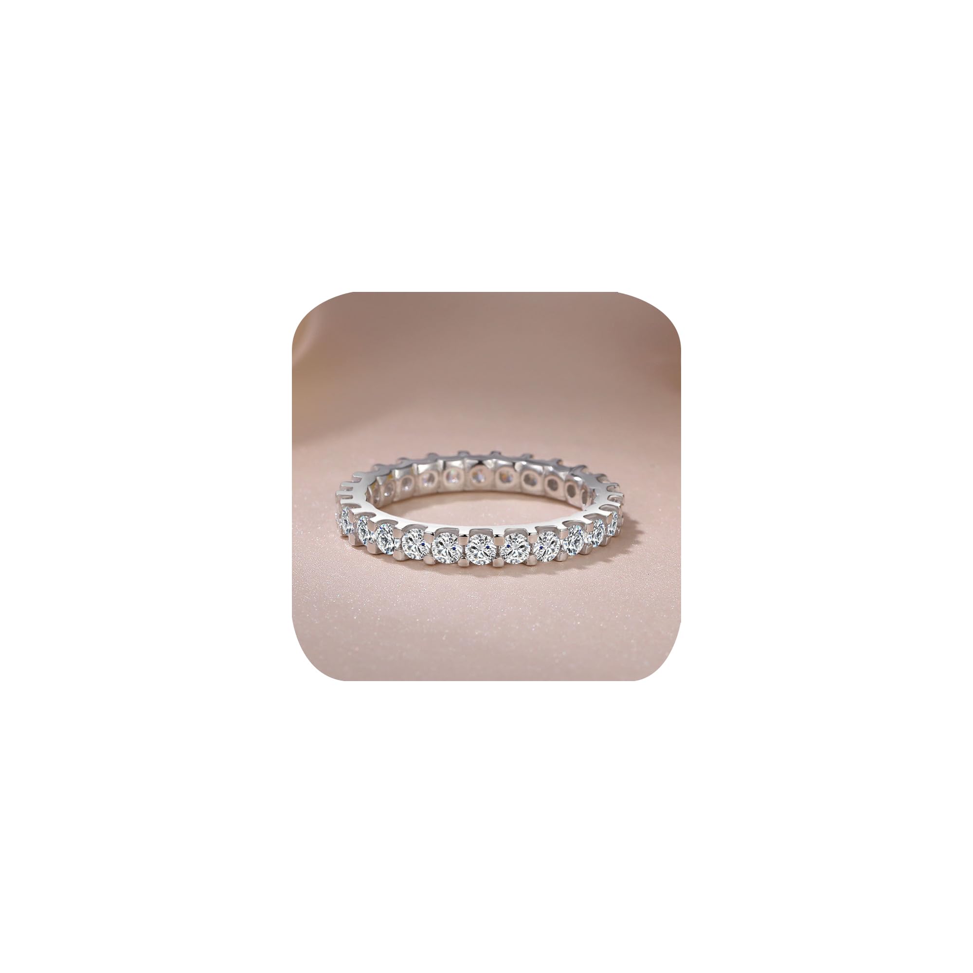 3mm Eternity Band for Women 925 Sterling Silver Wedding Thin Band Shiny Full Simulated Diamond Round CZ Cubic Zirconia Stackable Statement Engagement