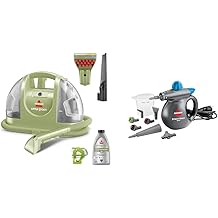 BISSELL Little Green Multi-Purpose Portable Carpet and Upholstery Cleaner, Car and Auto Detailer, with Exclusive Specialty Tools, Green, 1400B + BISSELL Steam Shot Omni handheld portable steam cleaner