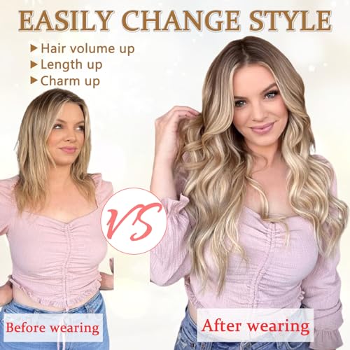Amgpt Clip In Hair Extensions For Women, 6Pcs Long Wavy Curly Clip On Hair Extensions 20 Inch Honey Blonde Mixed Light Brown Synthetic Thick Hairpieces thumb #1