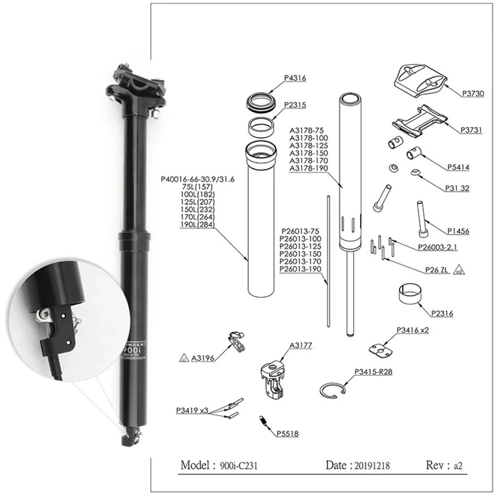 GarveeLife Hydraulische Dropper Sattelstütze für Mountainbike – Höhenverstellbare Fahrrad Sattelstütze mit interner Kabelführung & Fernbedienung – 100/125mm Hub – Für Erwachsene – 31.6mm/30.9mm