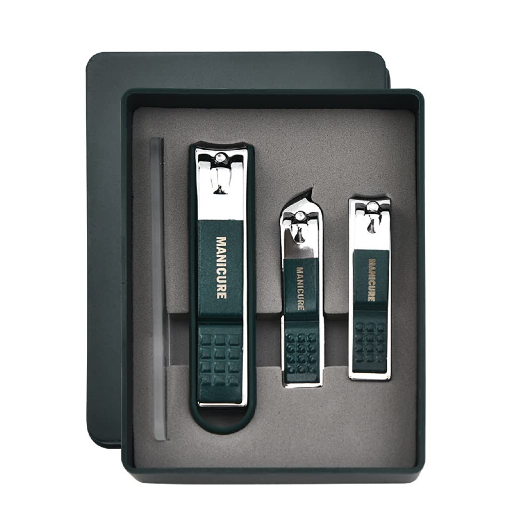 Dayhajie Nail clipper set with catcher, large clippers to prevent nail splashes, and angled clippers, nail file. (blackish green)