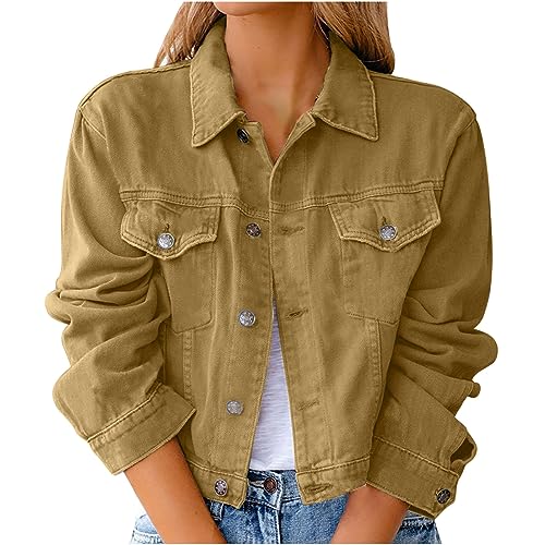 XUNRYAN Teen Girls Denim Jackets Distressed Ripped Trendy Slim Fit Cargo Coat Collared Lapel Casual Outwear Fashion Clothes