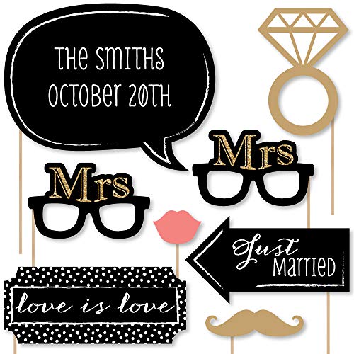 Custom Mrs. & Mrs. - Gold - Lesbian Wedding LGBTQ Photo Booth Props Kit - Personalized Lesbian Wedding Decorations - 20 Selfie Props