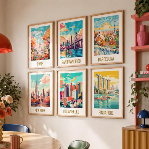 Image of kotart City view wall art poster with Frame for Home Decoration - Painting Living Room Bedroom Office hanging frames (Pack of 6 Multicolor) (14X20 Inch, K)