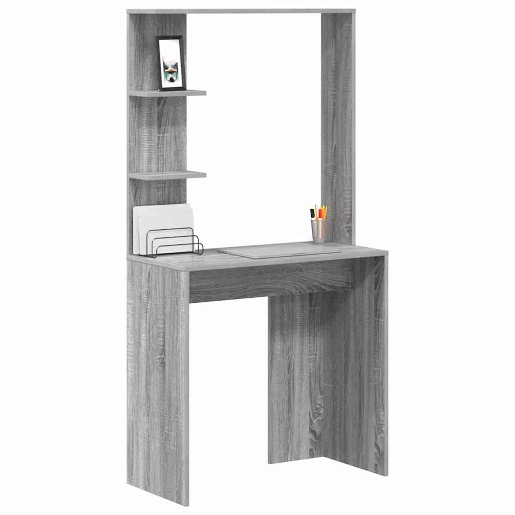 Scrivania Grigio Sonoma con Scaffali in Legno Ingegnerizzato | Ideale per studio o soggiorno, ottimizza lo spazio grazie agli scaffali integrati e alla superficie opaca.