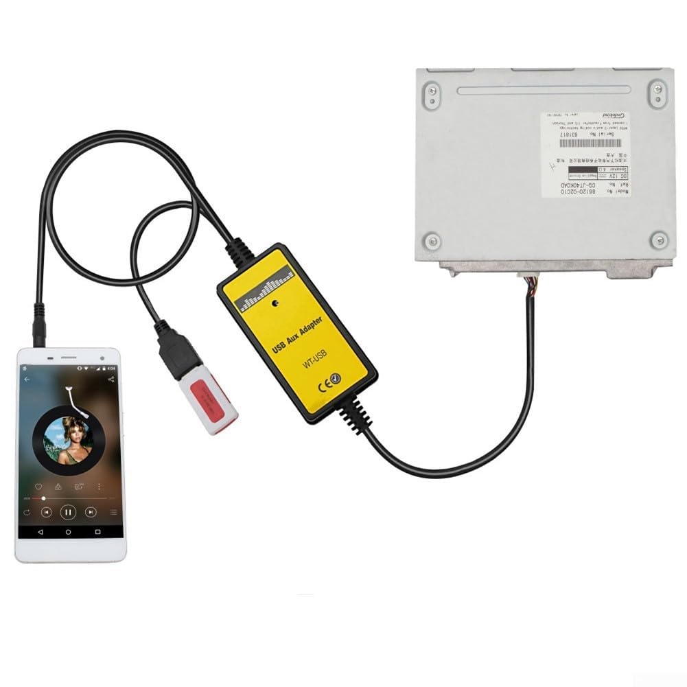 Auto Audio MP3 USB Interface Aux Adapter für Toyota mit 5+7 Pin Anschluss, unterstützt 3,5 mm AUX Eingang, hochwertiger MP3/WMA Decoder, zerstörungsfreie Installation für Corolla/Camry/RAV4 Serie